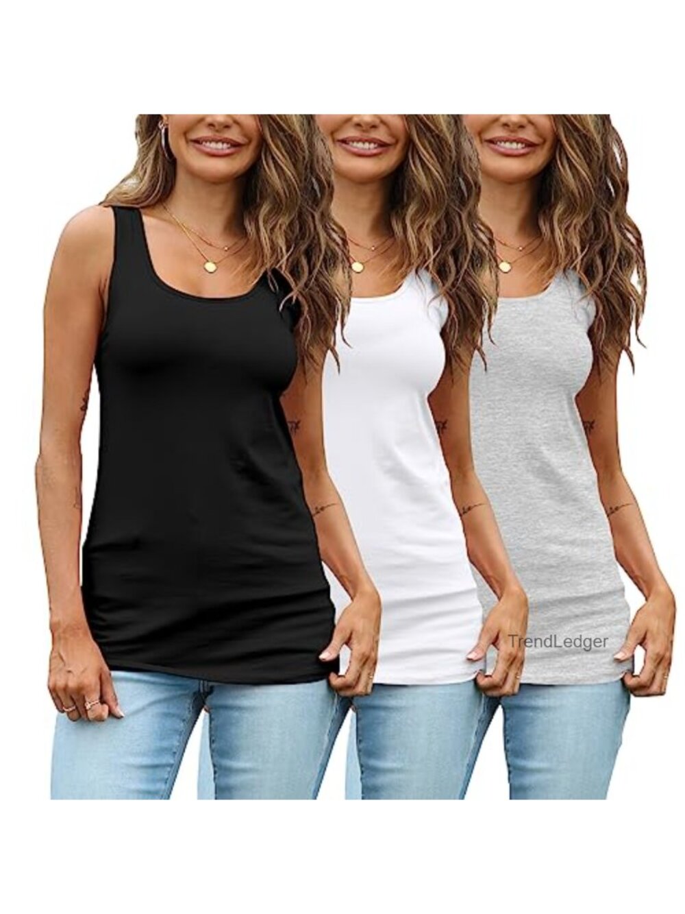 Long Tank Top 92% Cotton 8% Spandex Sleeveless Yoga Workout Layering Basic